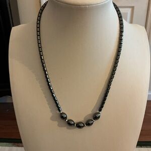 Black Hematite Bead Silver Tone Necklace
